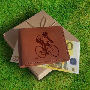 Regalos de bicicleta Regalo de un año de aniversario para novio, billetera de cuero personalizada, billetera personalizada grabada, billeteras plegables delgadas para hombres