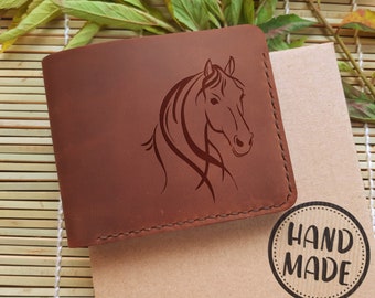 Engraved Wallet. Customized Real Leather Bifold Wallet for Men. Horse Owner Gift. Gift Horse Lover Gift. Horse Wallet. Equestrian Gift