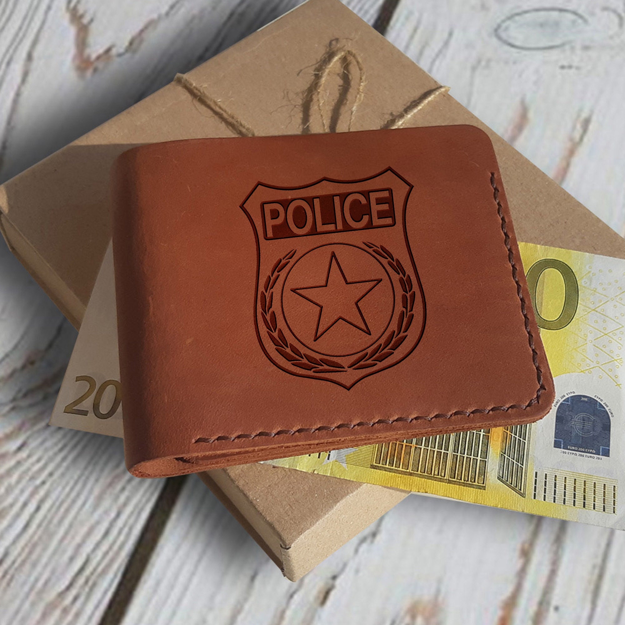 Personalized Wallet. Police Officer Gifts. Engraved Wallet. Custom Bifold Minimalist Leather Wallet for Men. Police Academy Graduation Gifts