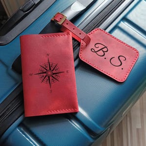 Personalized Leather Passport Cover & Luggage Tag Set: Engraved Travel Gift