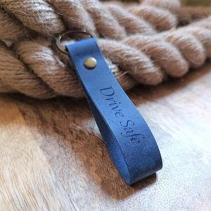 Personalized Leather Keychain: Engraved Initial, Drive Safe Keyring