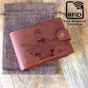 Mens Trifold Wallet Personalized Leather Custom RFID Wallet with 11 Card Slots, Bill Slot, 2 ID or Photo Slots and Coin Pocket with Zipper