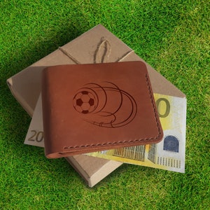 Soccer Gift. Personalized Wallet. Engraved Custom Slim Leather Wallet for Men Football Gift Personalized Leather Valentines Day Gift for Him