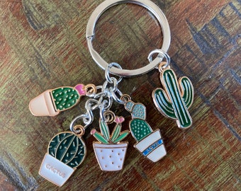 Cactus Enamel Keychain, FREE SHIPPING Metal Plant Keychain,  Desert Key Ring, Succulent Keychain, Cactus Backpack Keychain Accessory