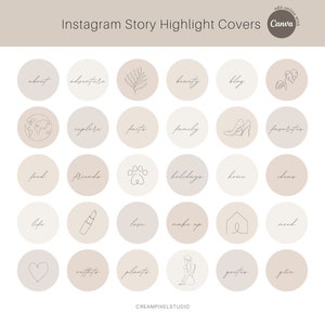 Line Art Instagram Highlight Covers in Neutral Beige Colors, Text Editable with Canva