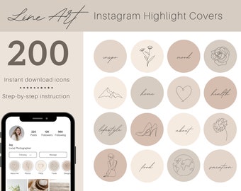 Instagram Highlight Covers Line Art Cream Instagram Story Icons Pastel Cover Icons for Social Media Beige