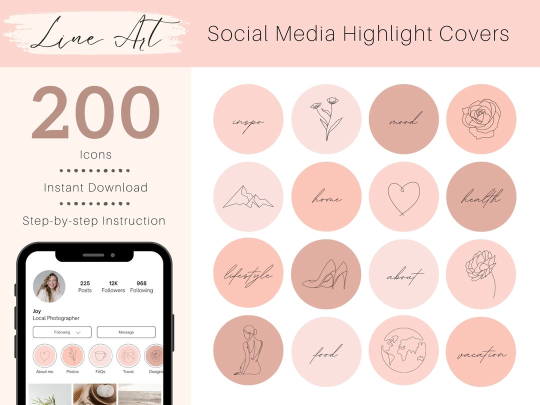 200 Line Art Instagram Highlight Covers Pink Instagram Story - Etsy