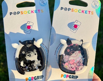 PopSocket™ PopGrip Phone Grip SPOOKY MOO COW Shaker | Swappable Top Glitter IPhone Squishy Goth | Kawaii Cute Animal Anime Gift Coffin Bat