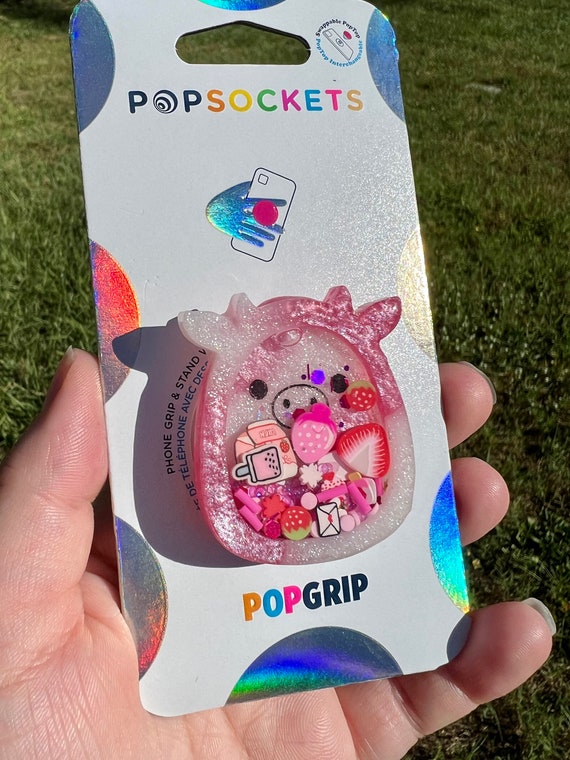 Cute Peaches and Eggplants on Stripes PopSockets Grip and Stand for Phones  and Tablets