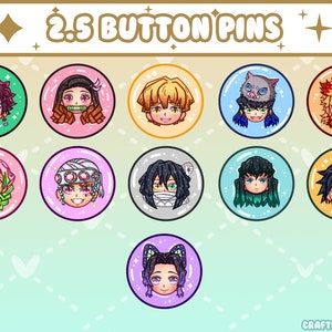Cute Oni Slayer Demon Button Pins | Anime | Japanese Slay Cartoon Characters | Brooch Pin Badge | KNY |