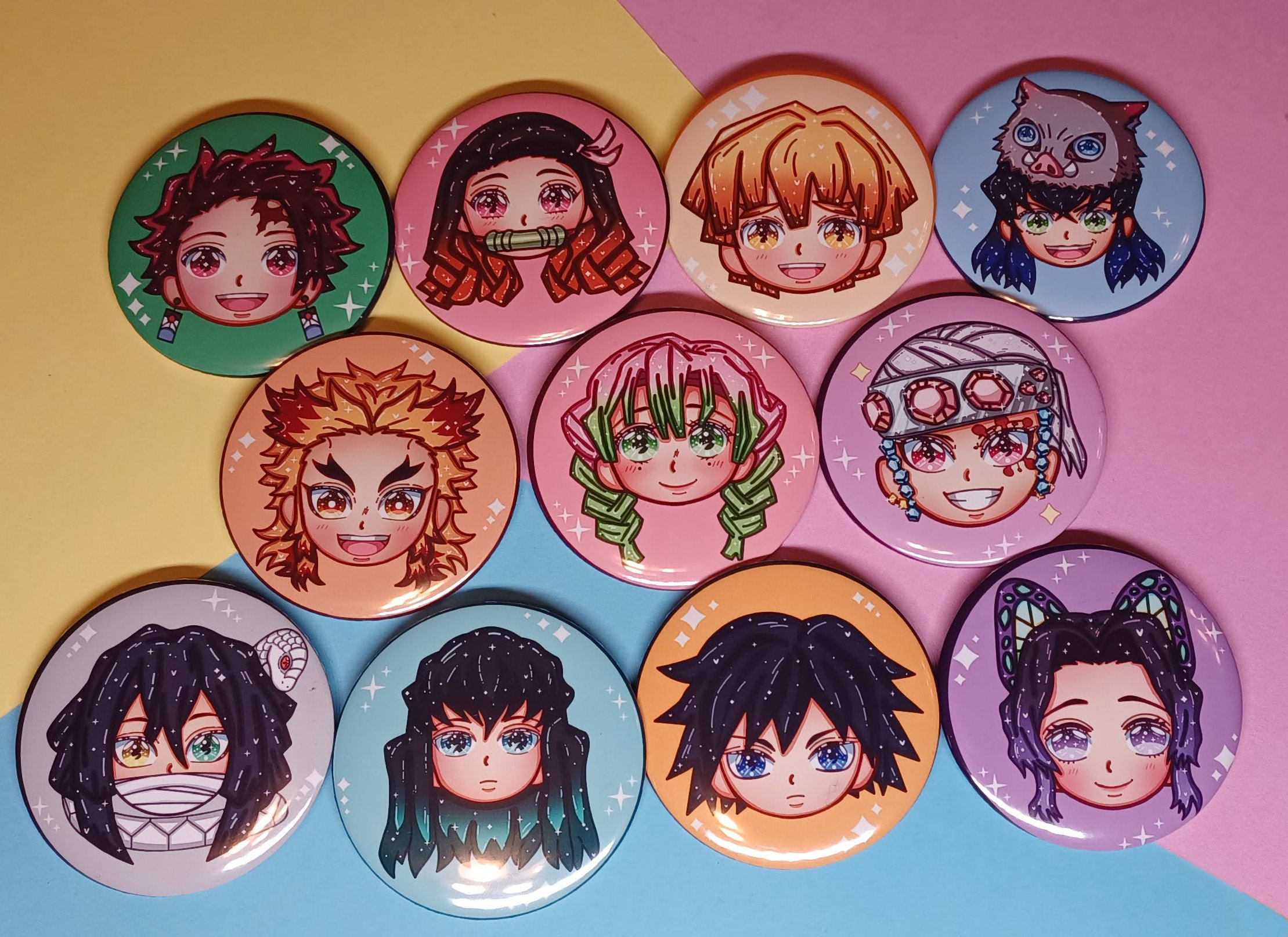 Cute Oni Slayer Demon Button Pins | Anime | Japanese Slay Cartoon Characters | Brooch Pin Badge | Kny 
