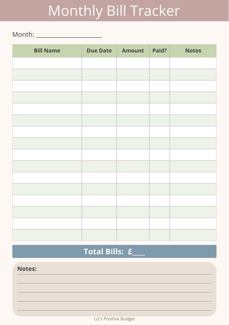 Monthly Bill Tracker Printable, Budget Planner Page, Payment Organizer ...