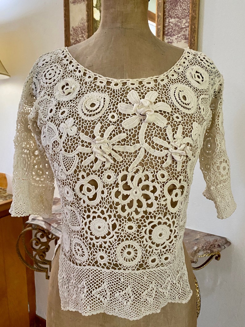 Antique Irish Crochet Blouse image 1