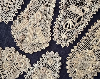 Antique Hand Crocheted Irish Lace Appliques Seven Different