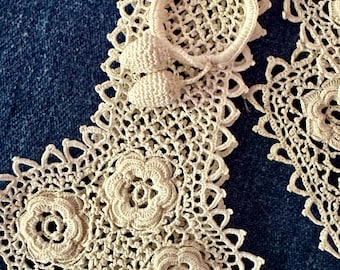 Antique Hand Crocheted Irish Lace Jabot