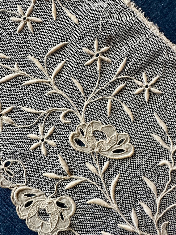 Antique Exquisite Hand Embroidered Flounces and Cu