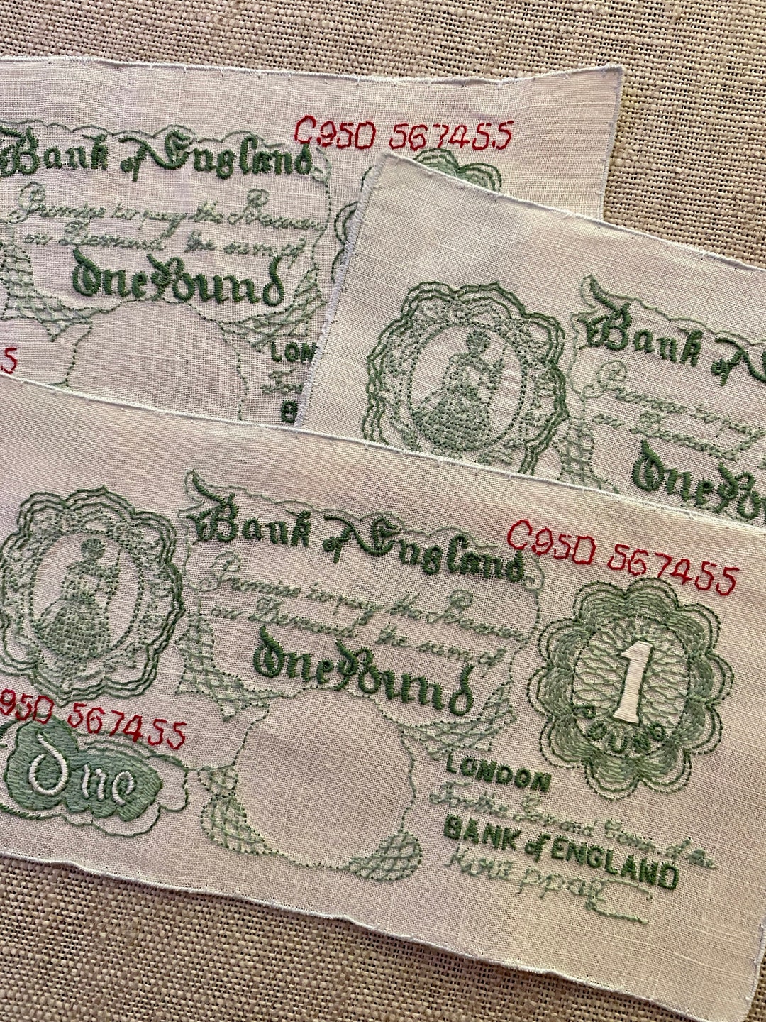 Vintage Embroidered Linen Bank of England One Pound Note - Etsy