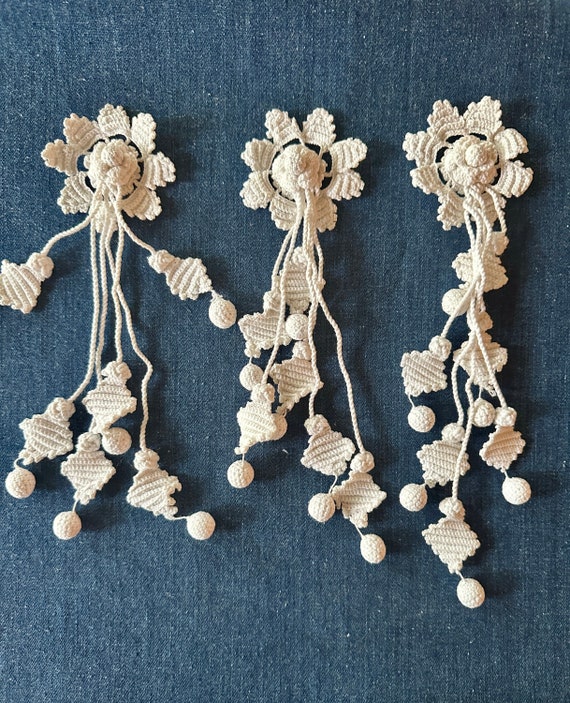 Antique Hand Crocheted Flower and Bobble Tassel