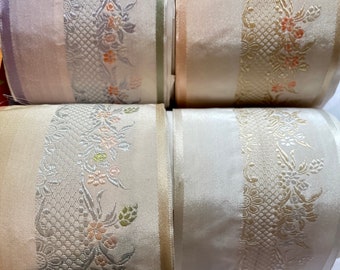 Vintage French Taffeta Ribbon with Woven Florals Four Different Colorways