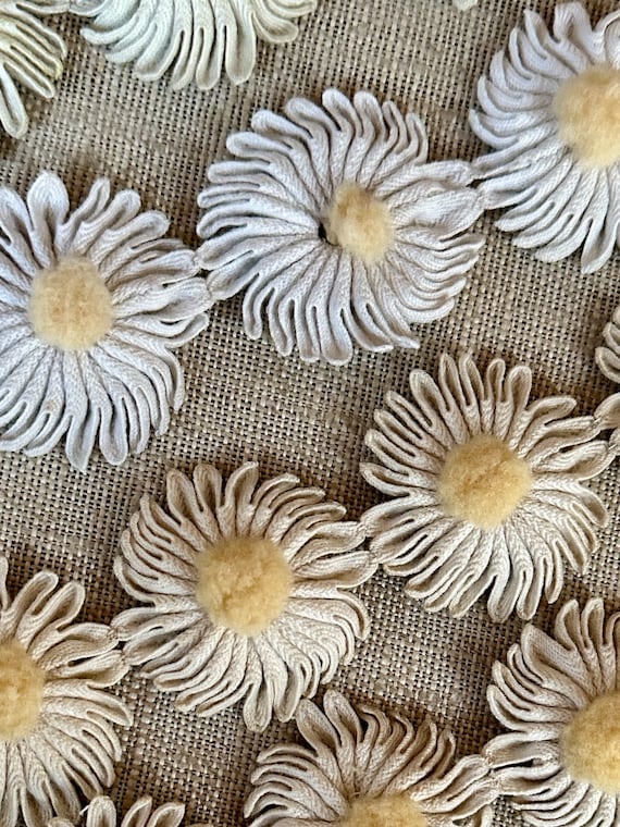 Four Antique Hand Sewn Rick Rack Flowers