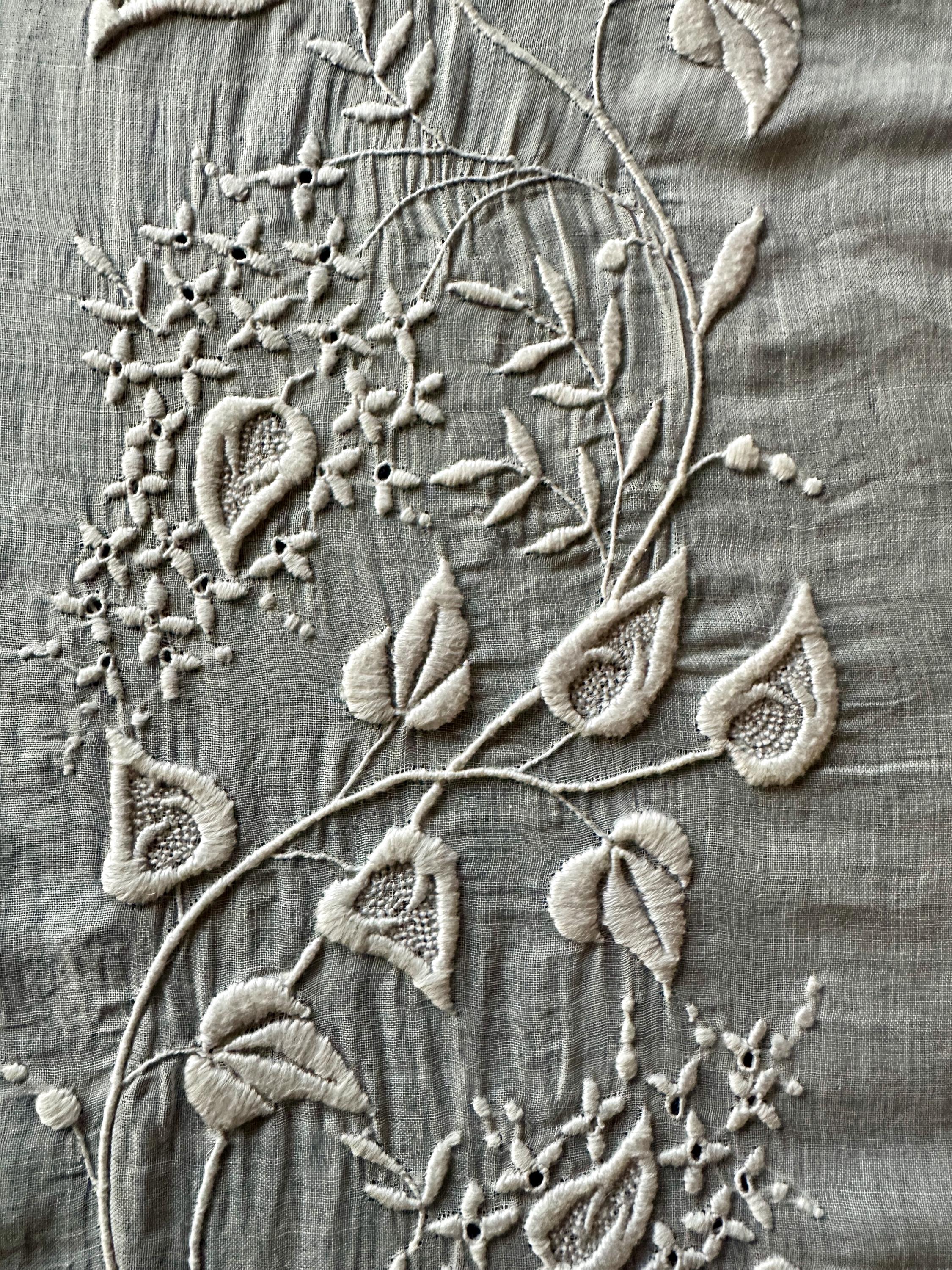 56x37cm フランスアンティーク 19世紀 手刺繍手縫 大きなリネン 
