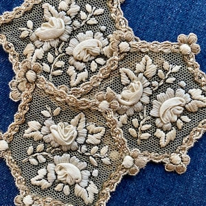 Antique French Lace Net Embroidered Appliqué