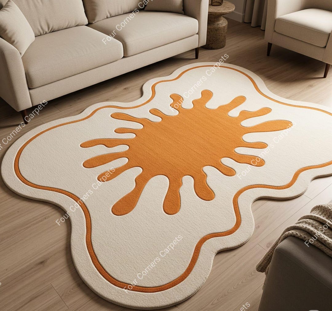 Orange Splat Rug Off White Orange Irregular Abstract Hand Tufted Wool Area Rugs for ...