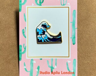 Premium Japanese Blue Kanagawa Wave Enamel Pin Badge patch brooch | Handmade | Made in London