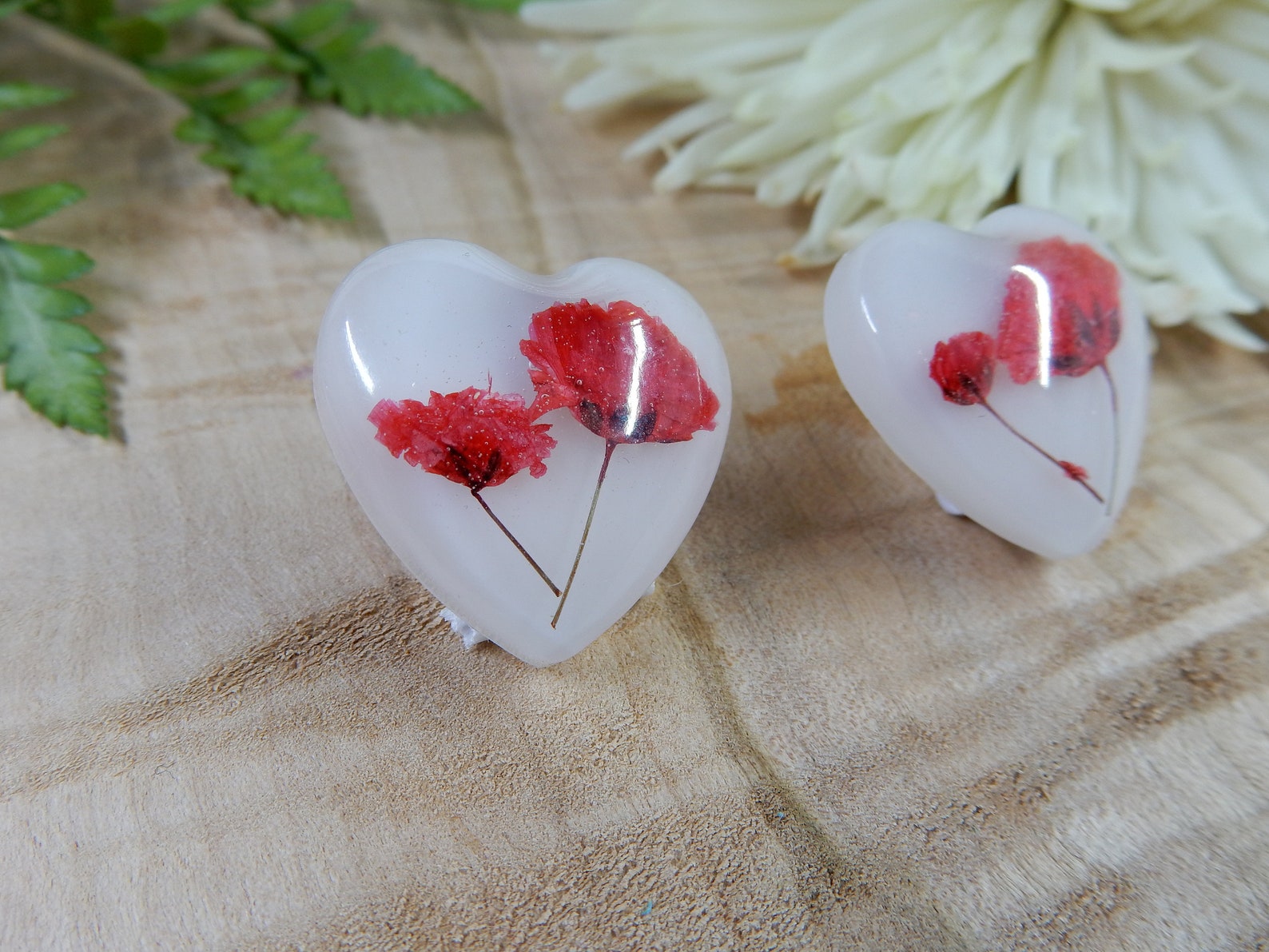 Dried Flower Resin Earrings Epoxy Resin Jewelry Heart Stud Etsy