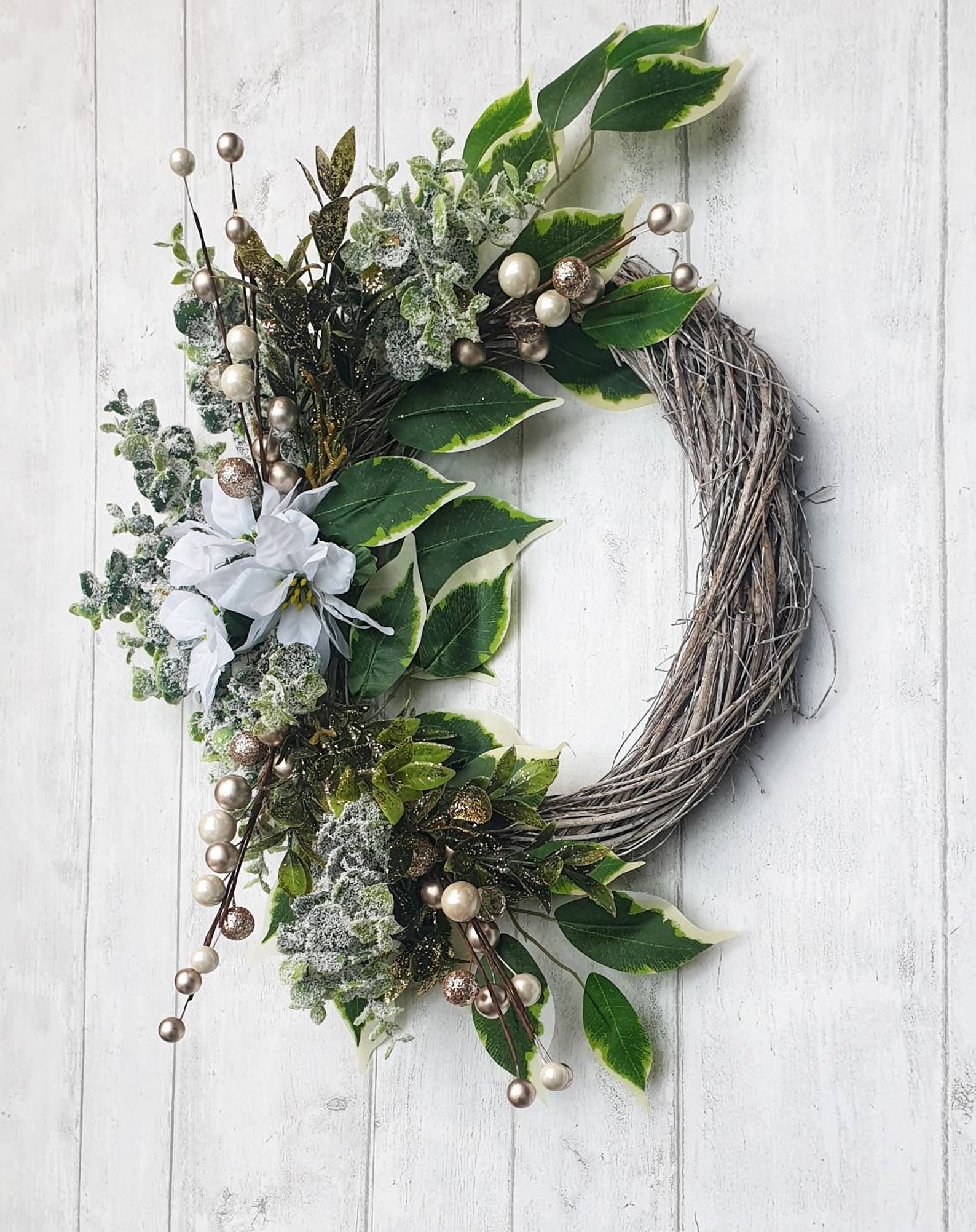 Christmas Wreath Poinsettia Wreath Silver Christmas Wreath Etsy UK