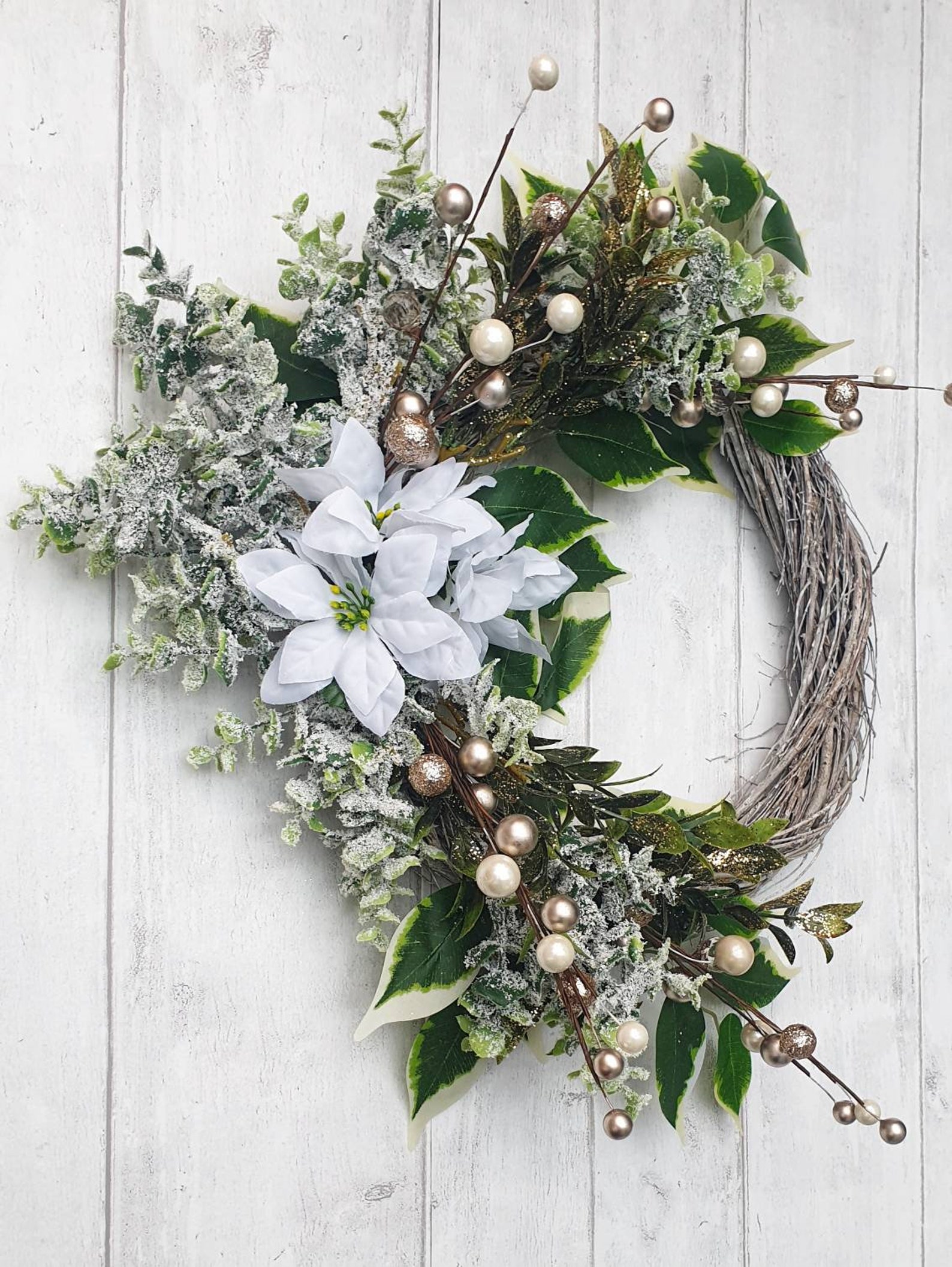 Christmas Wreath Poinsettia Wreath Silver Christmas Wreath Etsy UK