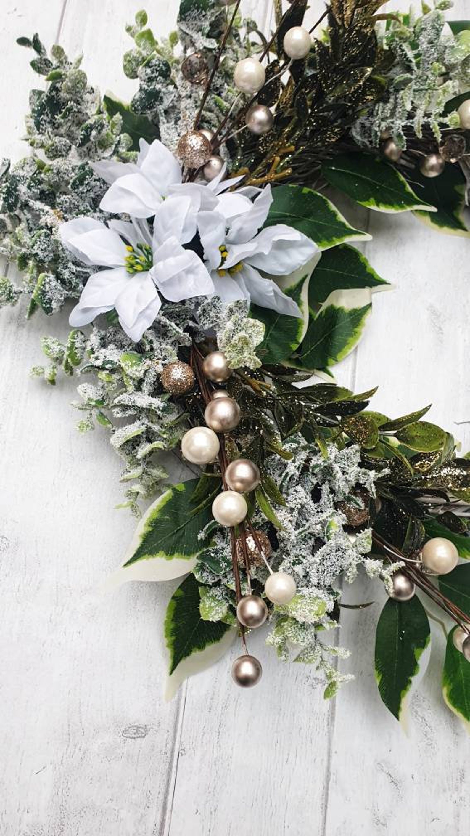 Christmas Wreath Poinsettia Wreath Silver Christmas Wreath Etsy UK