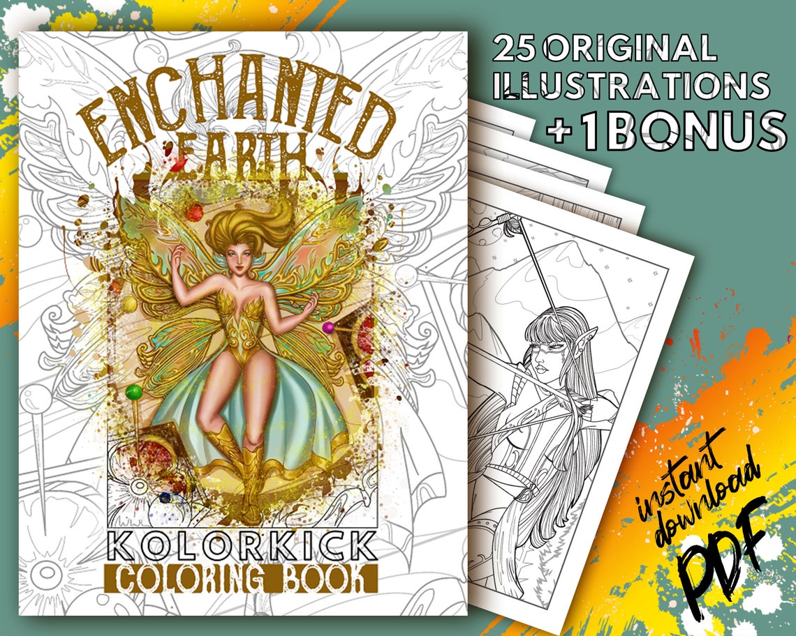 Enchanted Earth: A Fantasy Adult Coloring Book set in a | Etsy