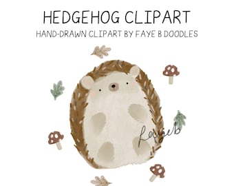 Watercolor Hedgehog Clipart, Woodland Autumn Animal PNG (Digital Download)