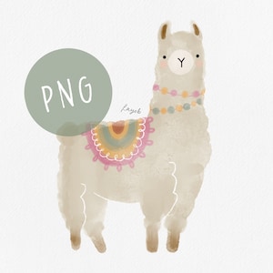 Cute Llama Clipart, Llama PNG, Wild Animal Clipart, PNG kids, Watercolor Clipart, Llama Clipart, Llama Watercolor, Alpaca Clipart