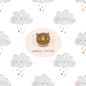 Naadloze lentepatroon aquarel wolk, fayebdoodles