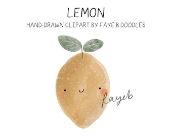 Watercolor Lemon Clipart, Fruit PNG, Kawaii Food Illustration (Digital Download)