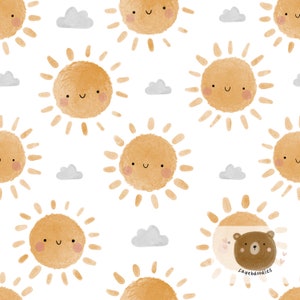 Watercolor Seamless Pattern Sunshine, Sun surface pattern, digital download, Repeat pattern for fabric sunshine, seamless pattern for girls