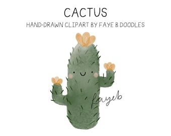 Hand-drawn Cactus Clipart, Watercolor Style PNG (10x10 inch)
