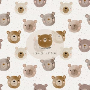 Aquarell Bären Gesichter Muster, Kawaii Baby Stoff Design, fayebdoodles