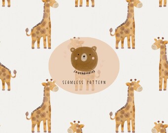 Watercolor Giraffe Seamless Pattern: Safari Animal Design, fayebdoodles
