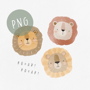 かわいいライオンの頭のクリップアート、サファリ PNG、野生動物のクリップアート、PNG 子供、昇華ファイル、ライオン昇華、ライオン、水彩 PNG