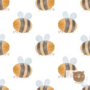 Watercolor Bees Seamless Pattern Tile, Bee Seamless file, Gender Neutral Bee seamless pattern, Bee digital download