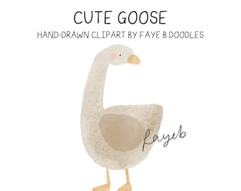 Watercolor Goose Clipart, Kawaii Animal PNG (Digital Download)