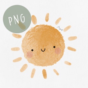 Sun Clipart, Sunshine PNG, PNG for Sublimation, Summer Clipart, Sun PNG, Watercolour Sun, Cute Sun Clipart, Sunshine Clipart