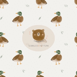 Watercolor Duck Seamless Pattern: Spring, seamless pattern minimal, fayebdoodles,
