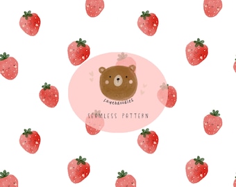 Watercolor Strawberry Seamless Pattern: Summer Seamless Pattern, fayebdoodles