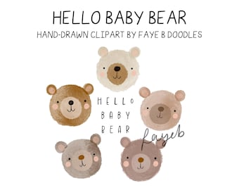 Hello Baby Bear PNG, Hand-Drawn Bear Clipart by fayebdoodles