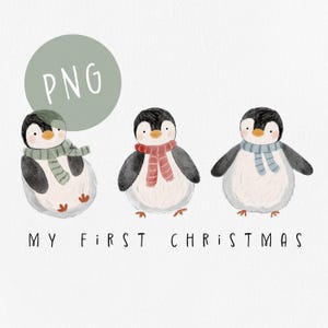 My First Christmas PNG, png sublimation, Heat transfer design, Christmas PNG, Wreath, Fabric PNG, Penguin pngs