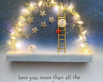 Love you more than all the stars,  light up card, midnight sky and stars, personalised LED light up  card